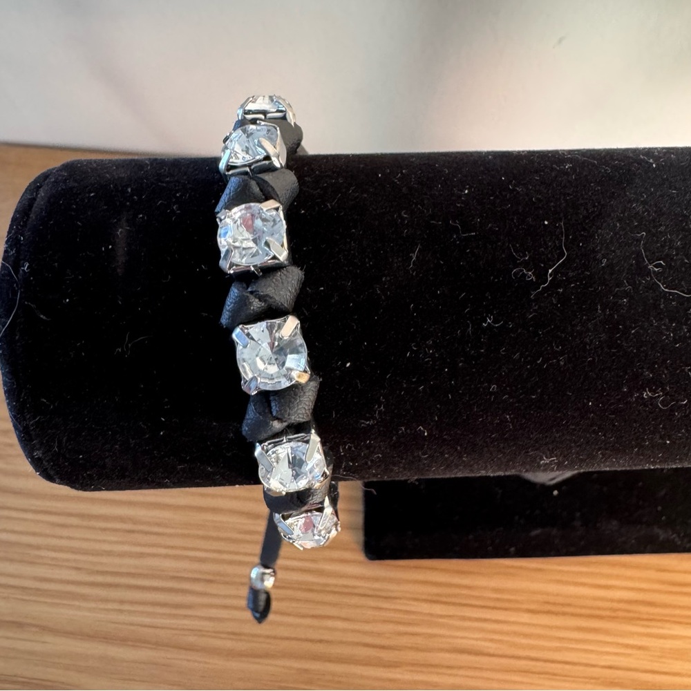 Bracelet Black & Silver with Rhinestones Adjustable